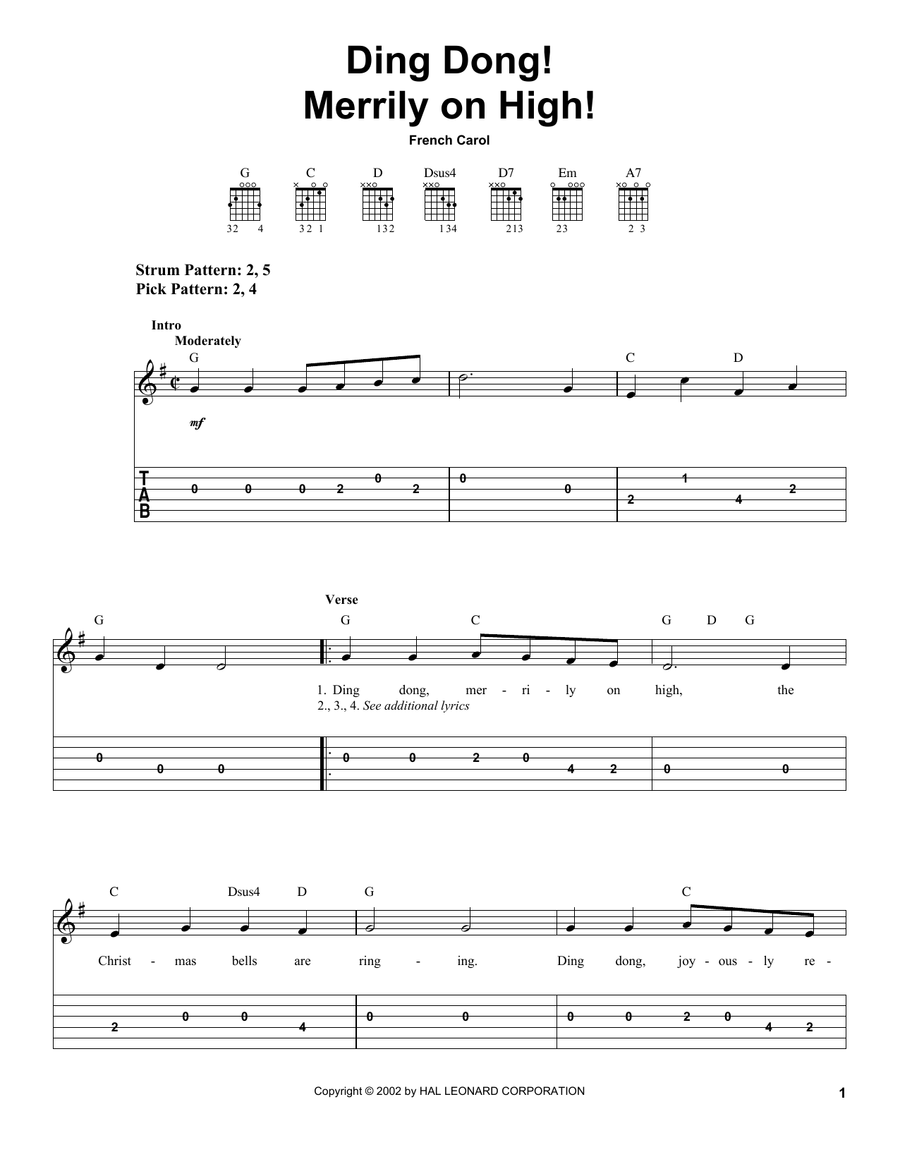 Ding Dong! Merrily On High! (Easy Guitar Tab) von French Carol