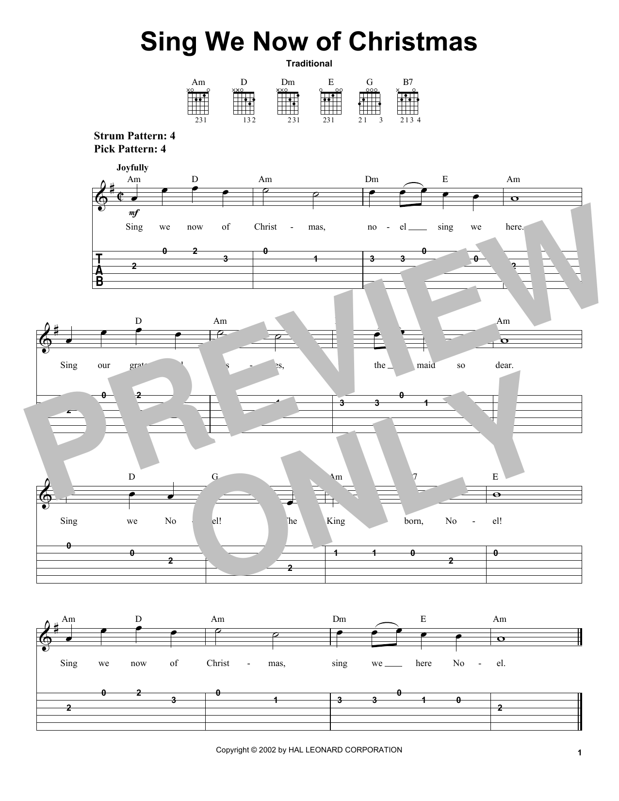 Sing We Now Of Christmas (Easy Guitar Tab) von Traditional French Carol