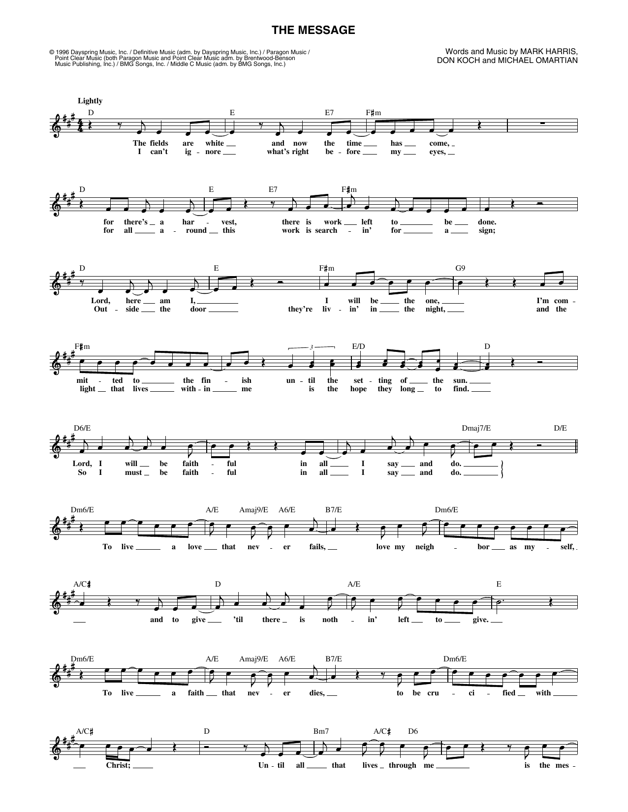 The Message (Lead Sheet / Fake Book) von 4Him