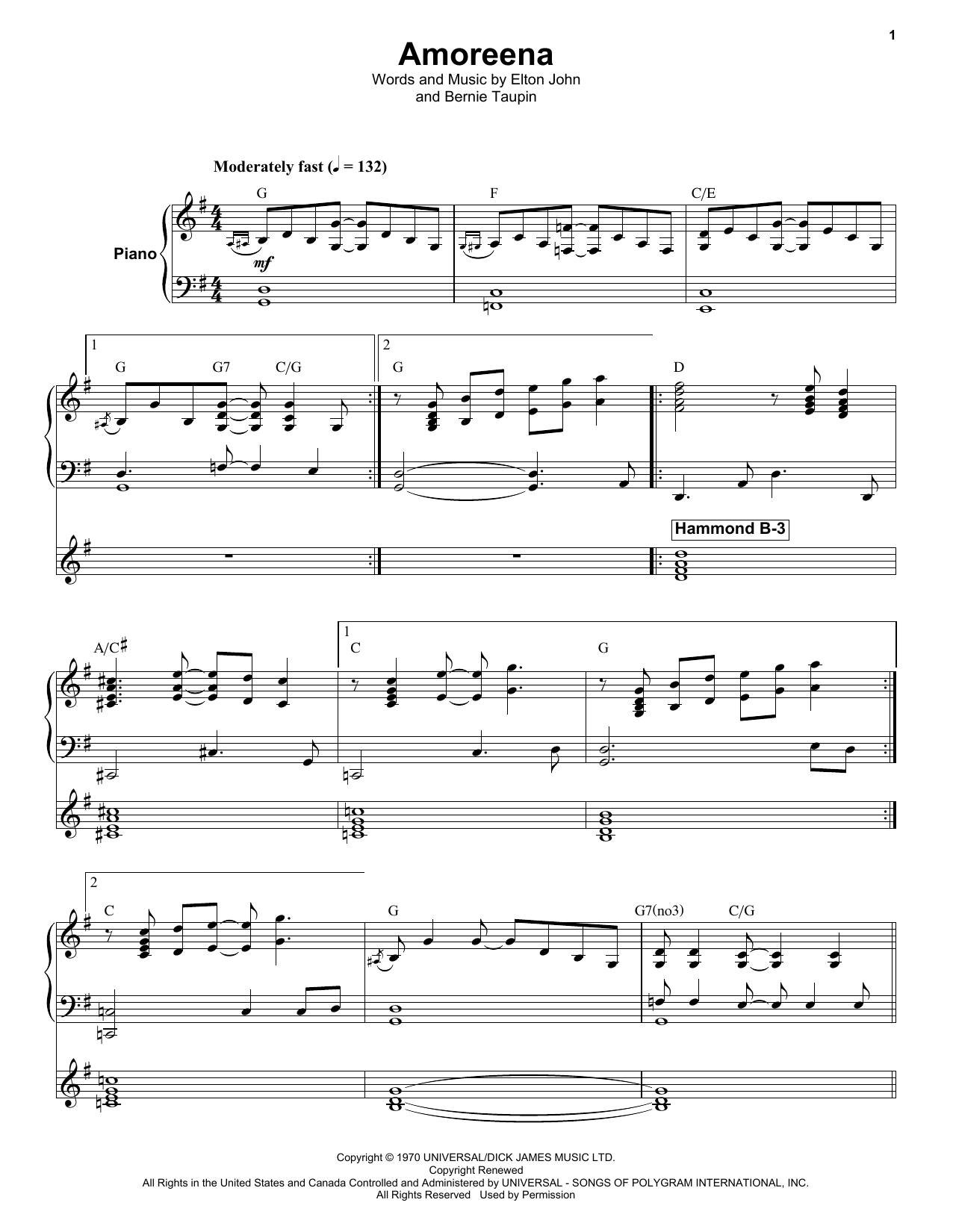 Amoreena (Keyboard Transcription) von Elton John