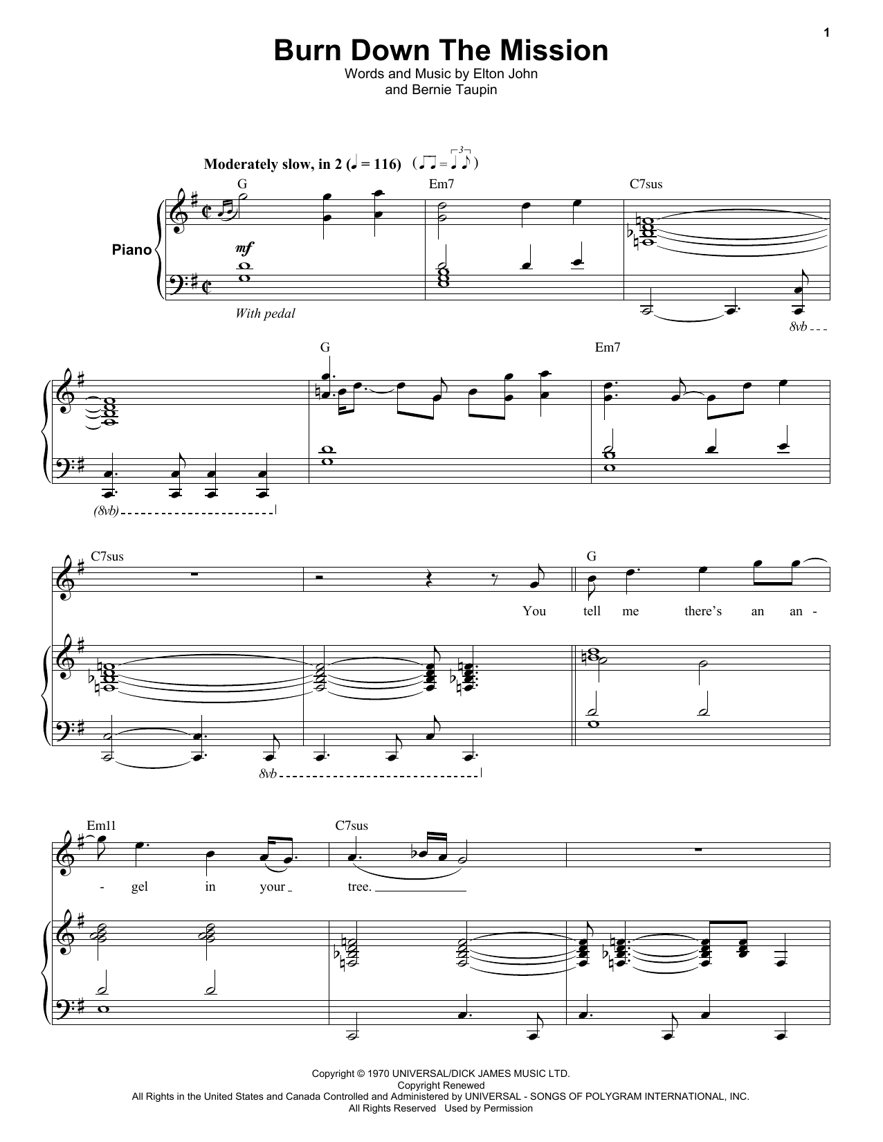 Burn Down The Mission (Keyboard Transcription) von Elton John