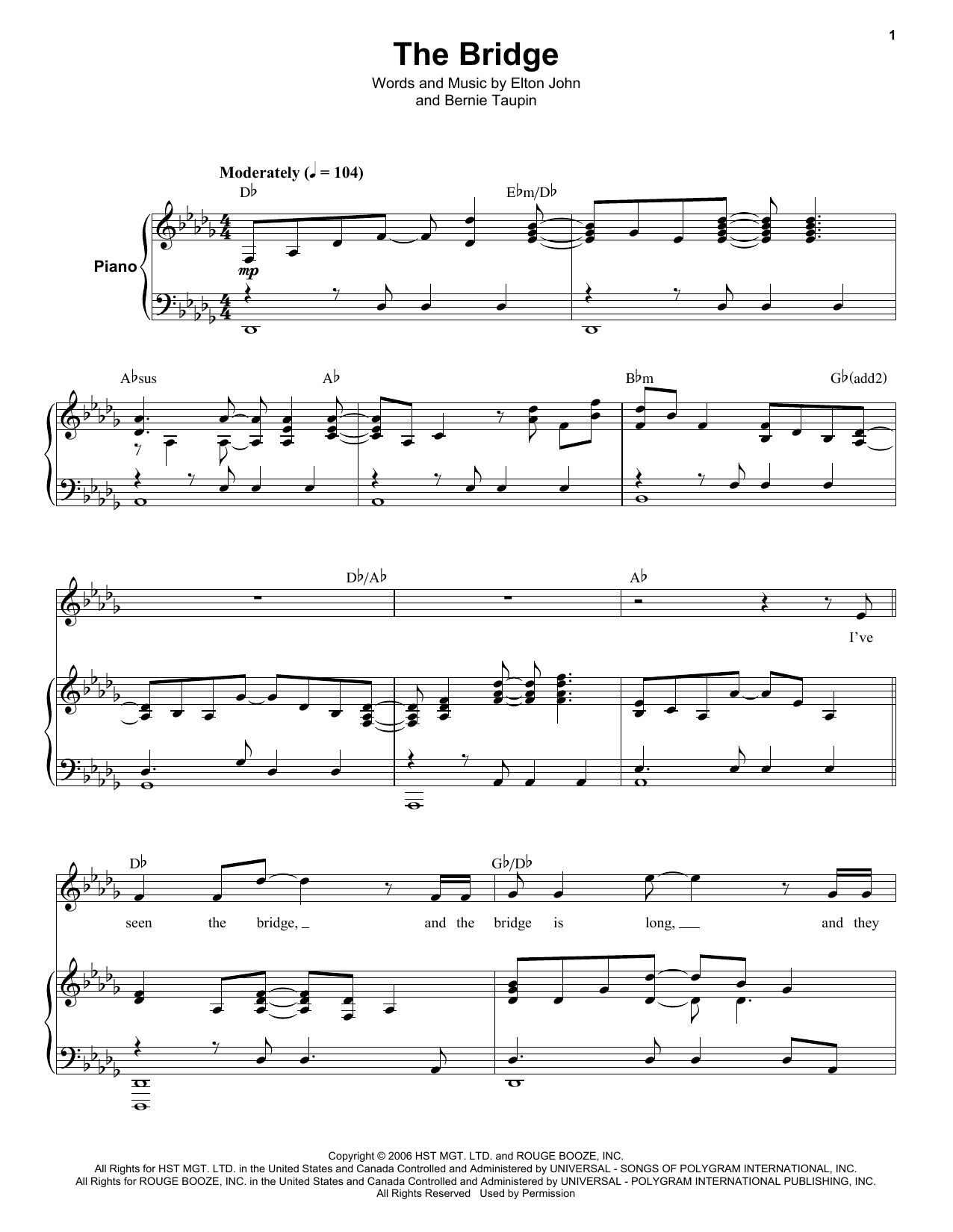 The Bridge (Keyboard Transcription) von Elton John