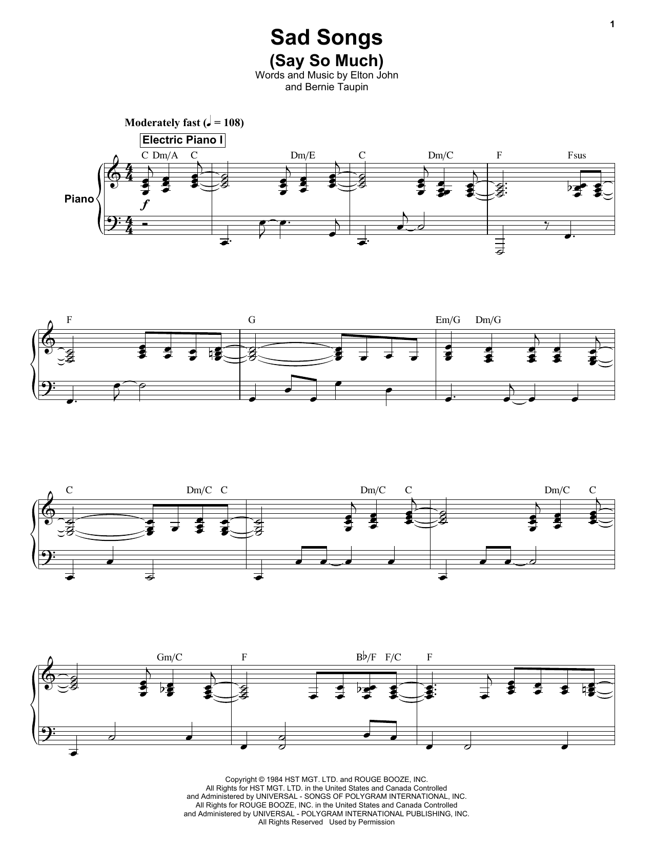 Sad Songs (Say So Much) (Keyboard Transcription) von Elton John