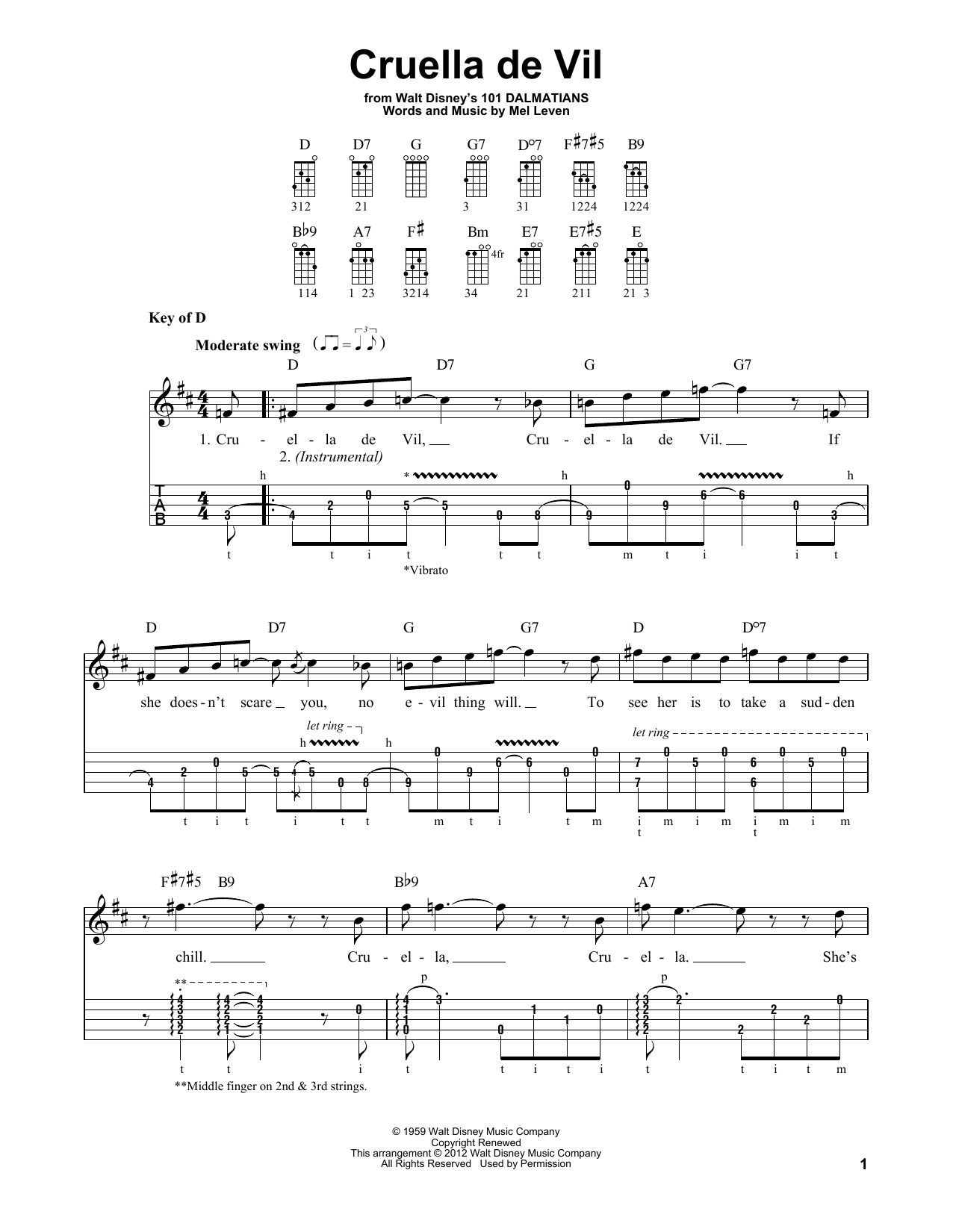 Cruella De Vil (from 101 Dalmations) (Banjo Tab) von Mel Leven