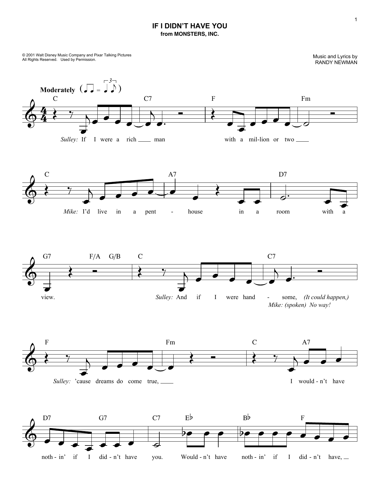 If I Didn't Have You (from Monsters, Inc.) (Lead Sheet / Fake Book) von Billy Crystal and John Goodman