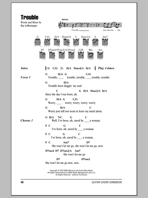 Trouble (Guitar Chords/Lyrics) von Ray LaMontagne