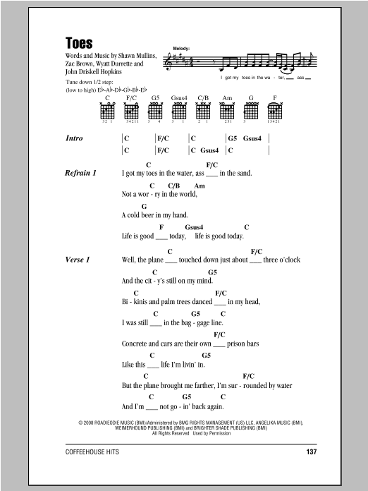 Toes (Guitar Chords/Lyrics) von Zac Brown Band