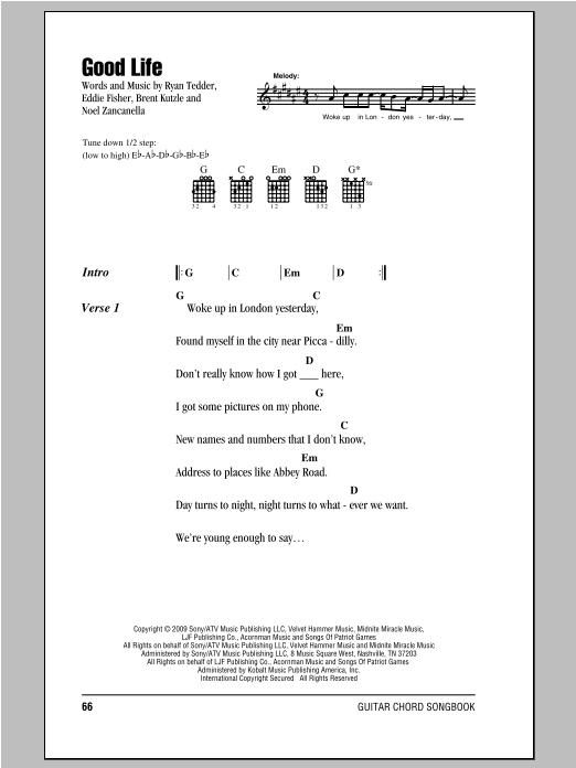 Good Life (Guitar Chords/Lyrics) von OneRepublic