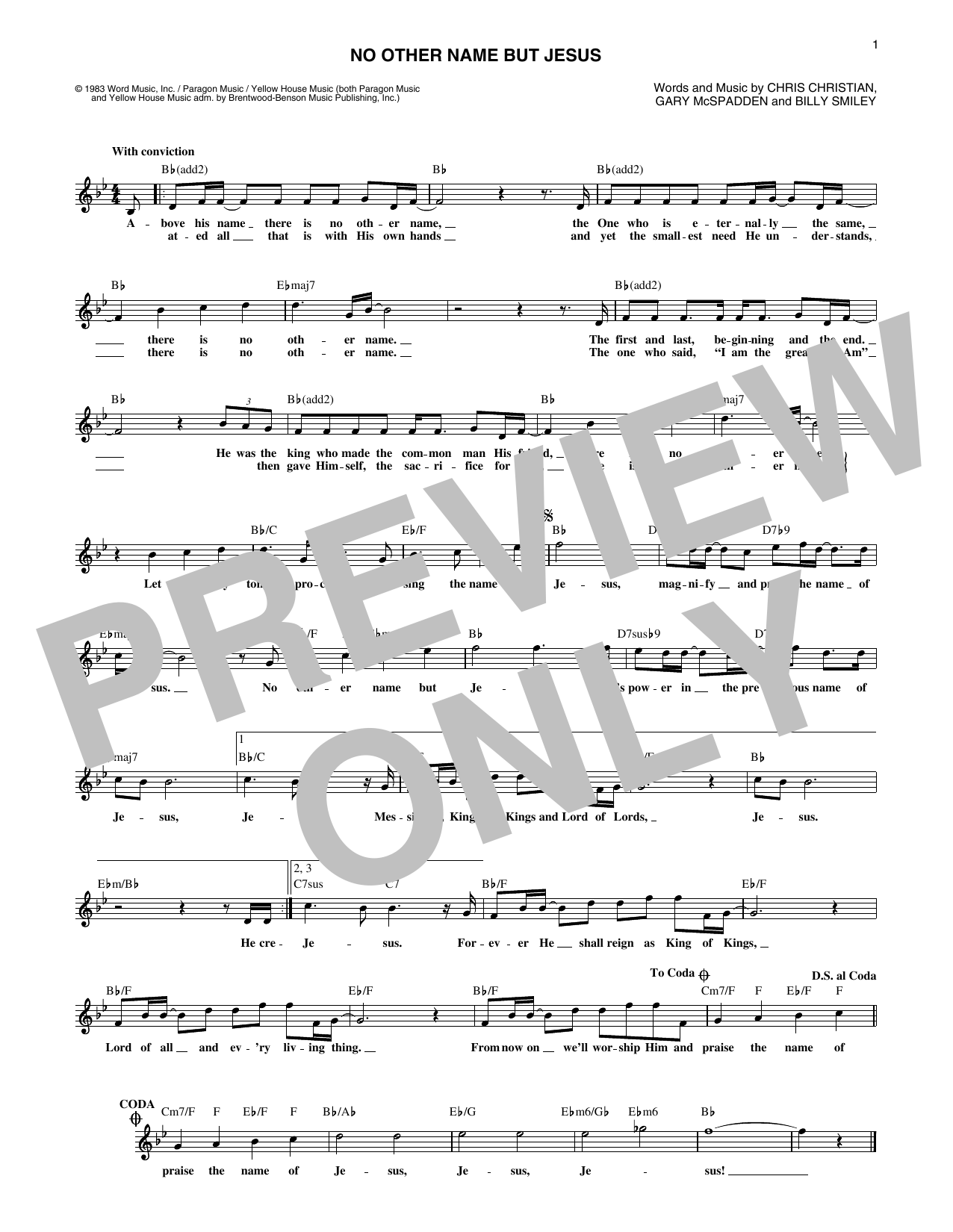 No Other Name But Jesus (Lead Sheet / Fake Book) von Billy Smiley