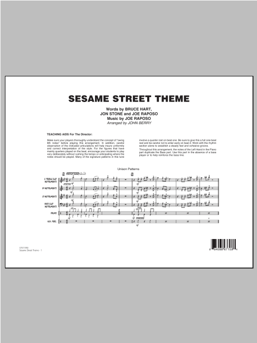 Sesame Street Theme - Full Score (Jazz Ensemble) von John Berry