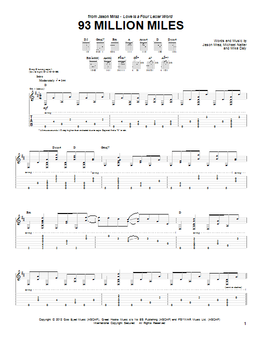 93 Million Miles (Guitar Tab) von Jason Mraz