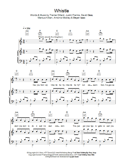 Whistle (Piano, Vocal & Guitar Chords) von Flo Rida