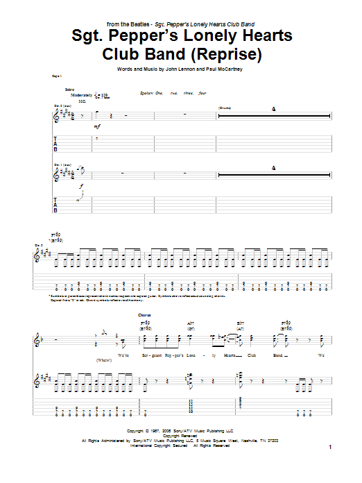 Sgt. Pepper's Lonely Hearts Club Band (Reprise) (Guitar Tab) von The Beatles