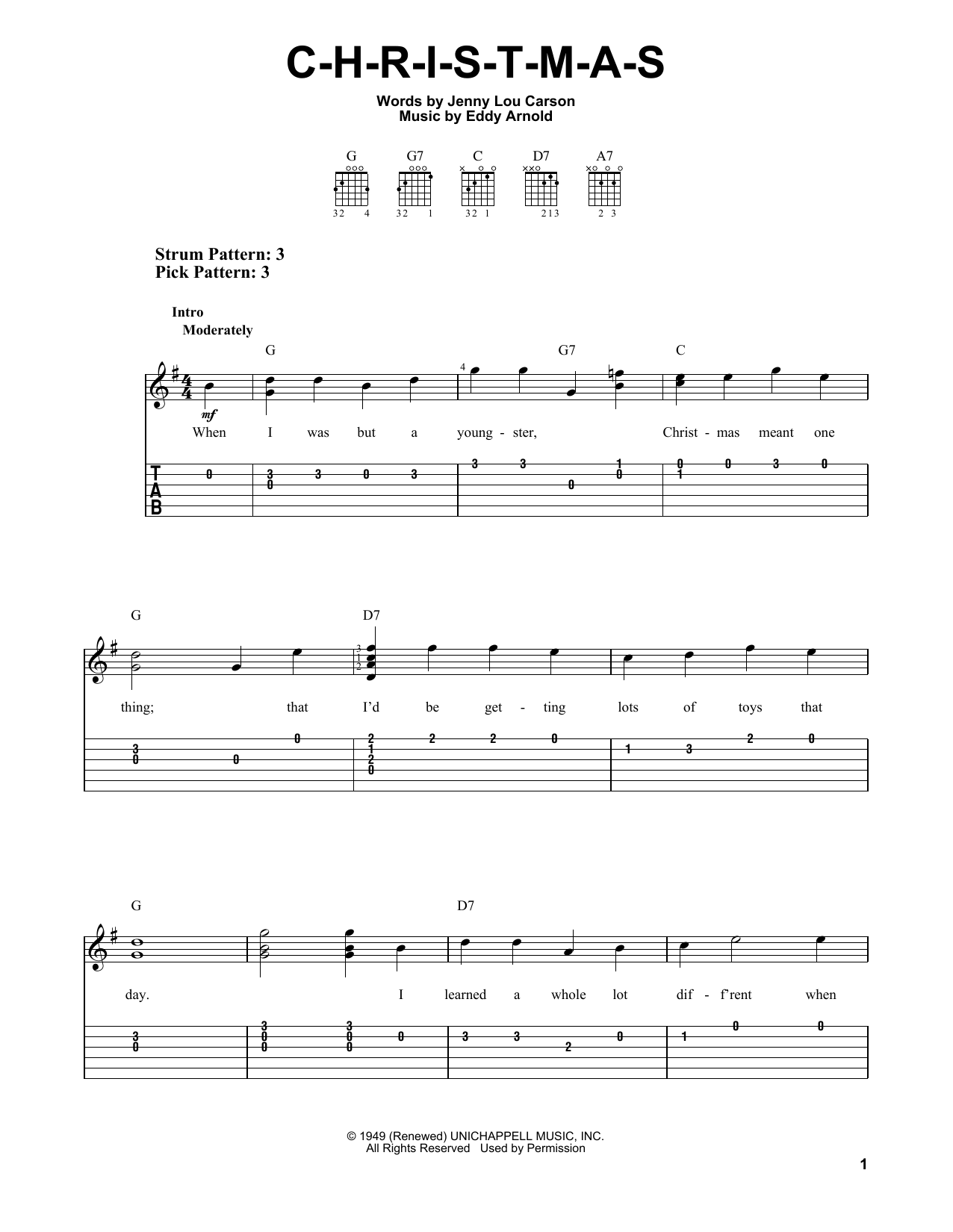 C-H-R-I-S-T-M-A-S (Easy Guitar Tab) von Eddy Arnold