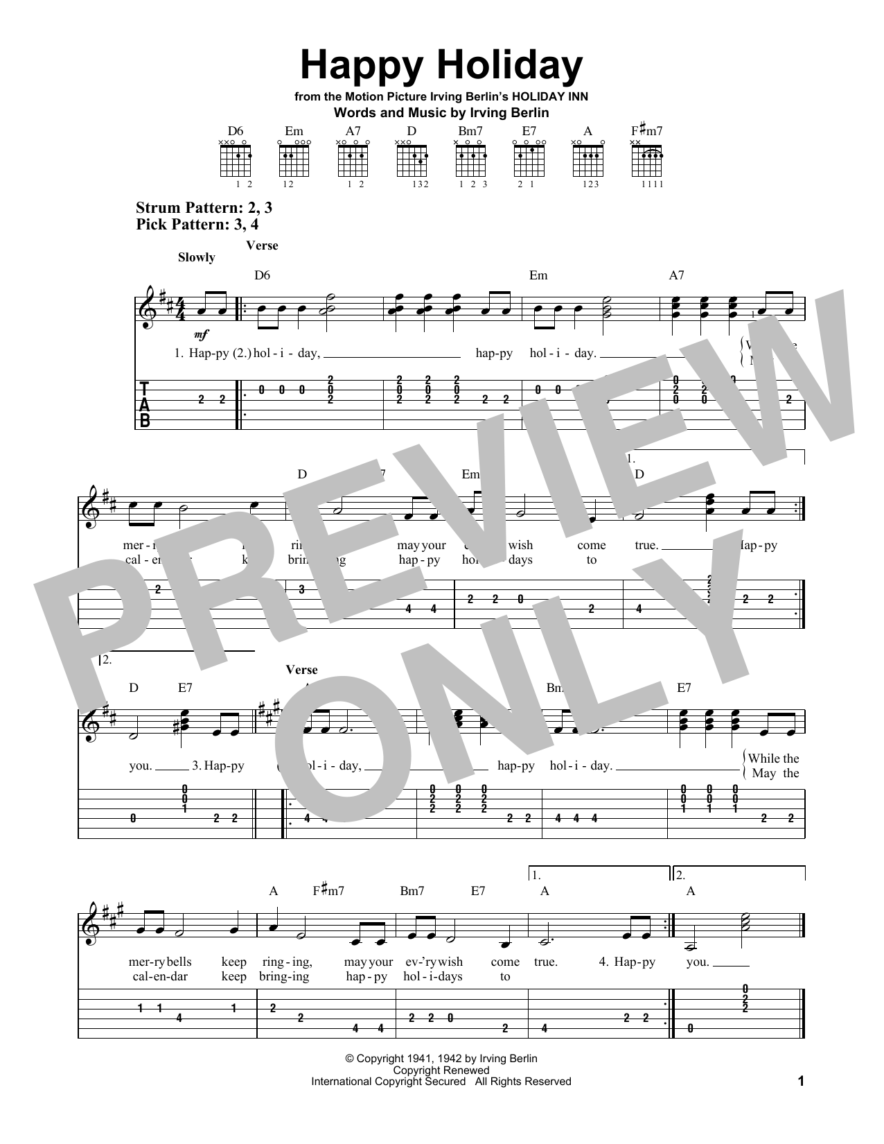 Happy Holiday (Easy Guitar Tab) von Irving Berlin