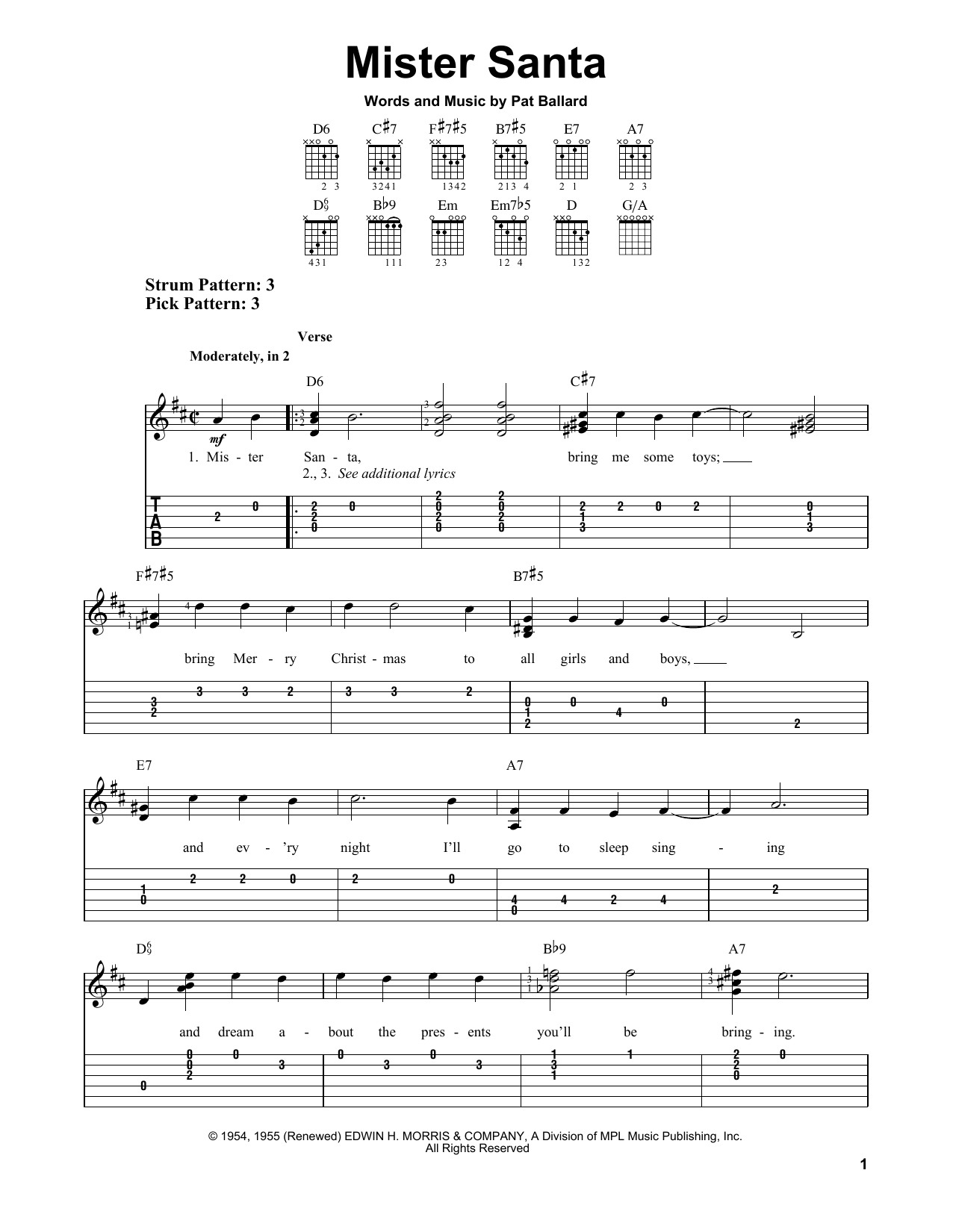 Mister Santa (Easy Guitar Tab) von Pat Ballard