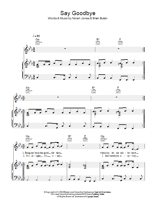 Say Goodbye (Piano, Vocal & Guitar Chords) von Norah Jones