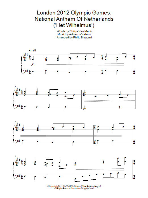 London 2012 Olympic Games: National Anthem Of Netherlands ('Het Wilhelmus') (Piano Solo) von Philip Sheppard