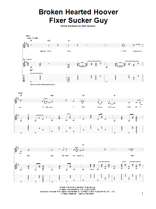 Broken Hearted Hoover Fixer Sucker Guy (Guitar Tab) von The Swell Season