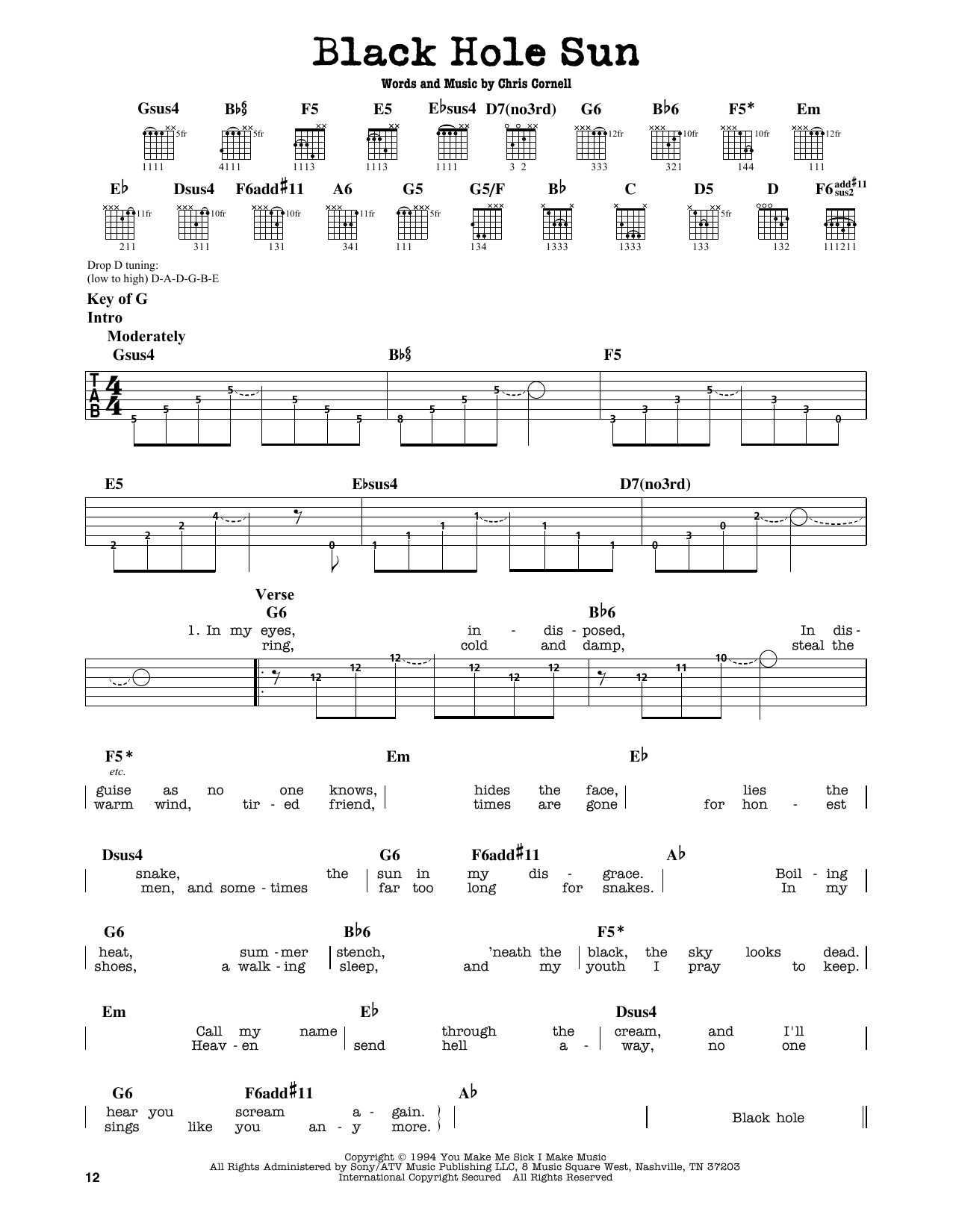 Black Hole Sun (Guitar Lead Sheet) von Soundgarden