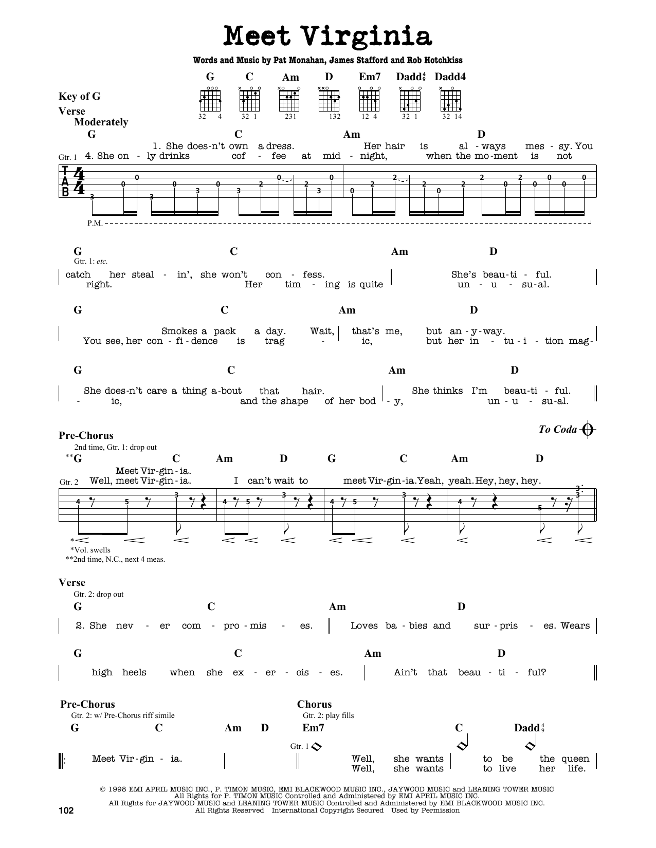 Meet Virginia (Guitar Lead Sheet) von Train