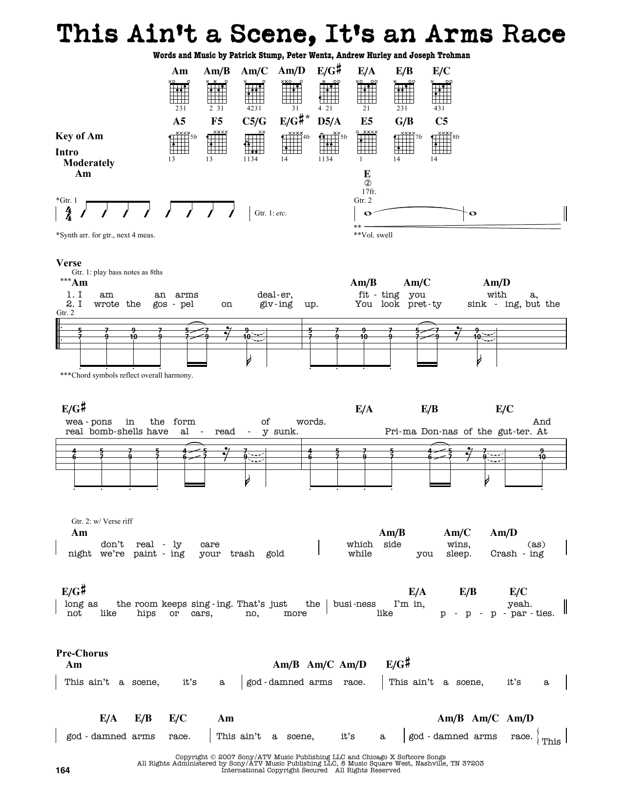 This Ain't A Scene, It's An Arms Race (Guitar Lead Sheet) von Fall Out Boy