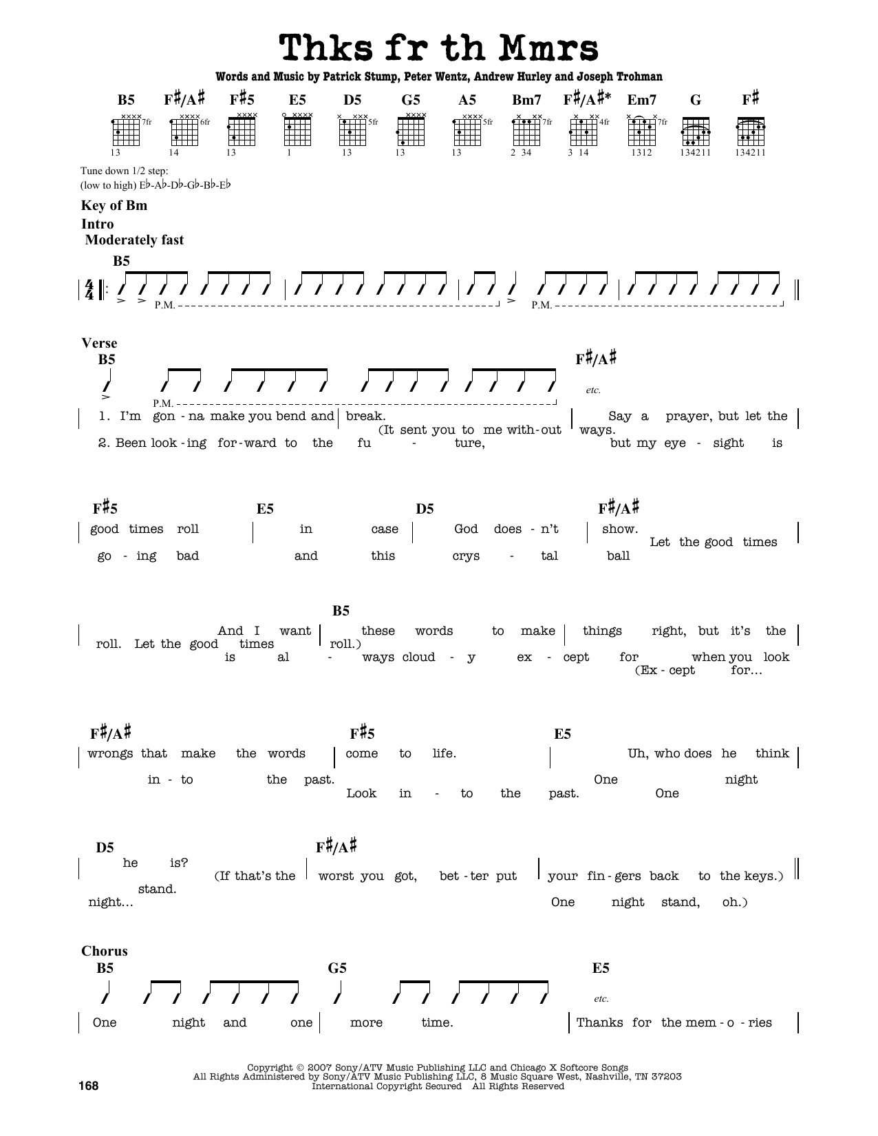 Thnks Fr Th Mmrs (Guitar Lead Sheet) von Fall Out Boy