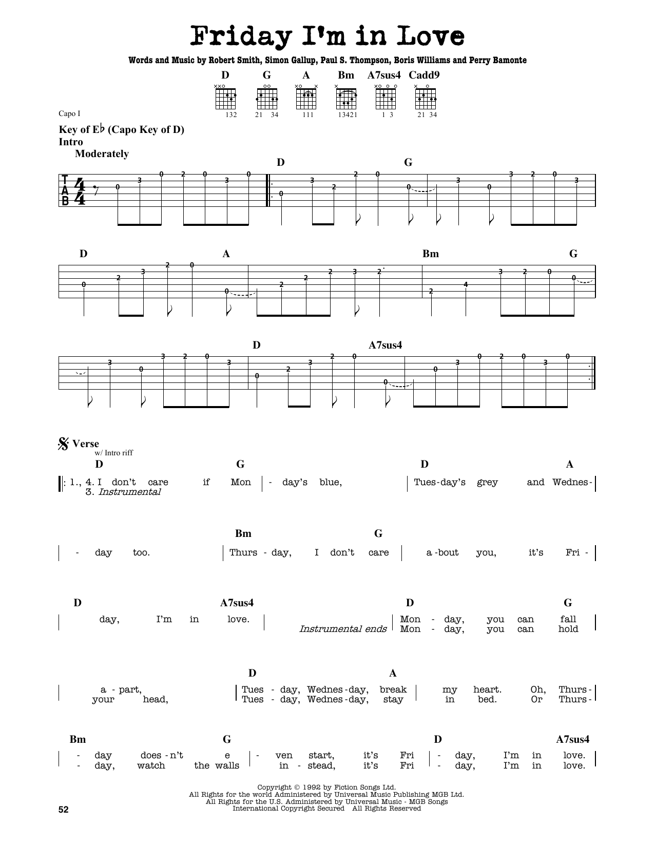 Friday I'm In Love (Guitar Lead Sheet) von The Cure