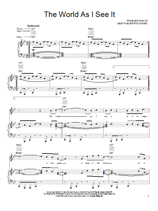 The World As I See It (Piano, Vocal & Guitar Chords (Right-Hand Melody)) von Jason Mraz