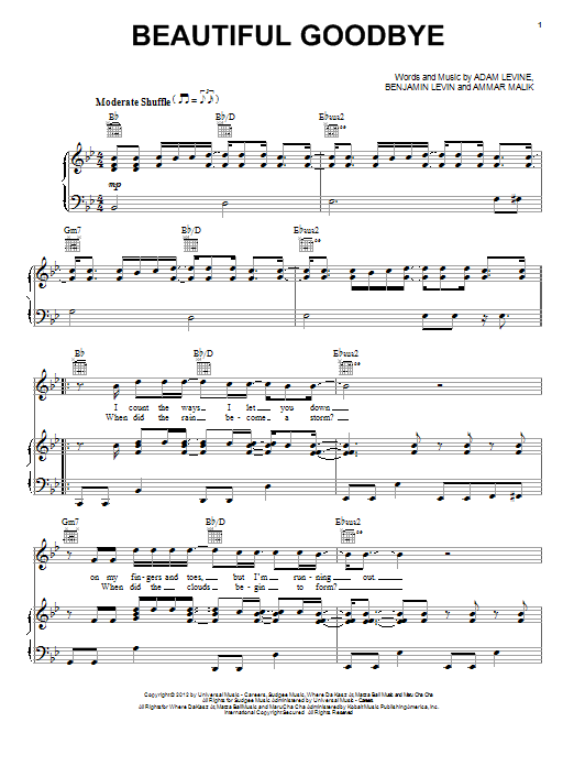 Beautiful Goodbye (Piano, Vocal & Guitar Chords (Right-Hand Melody)) von Maroon 5
