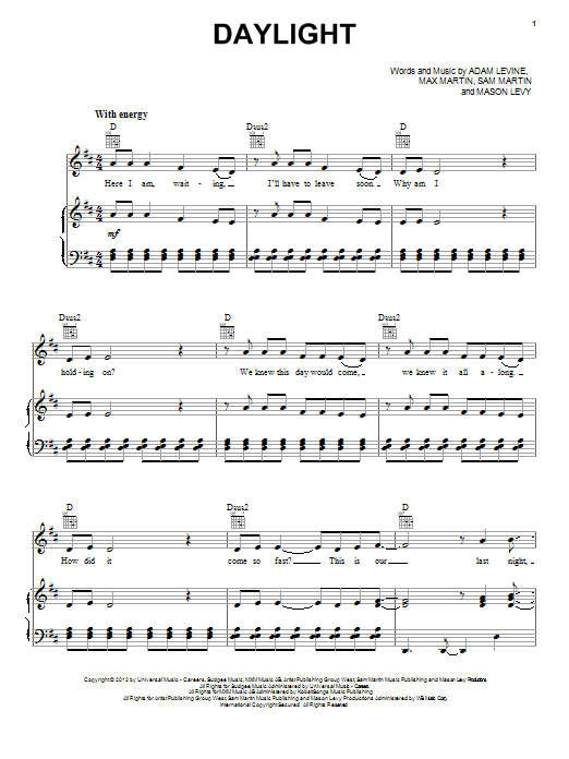 Daylight (Piano, Vocal & Guitar Chords (Right-Hand Melody)) von Maroon 5