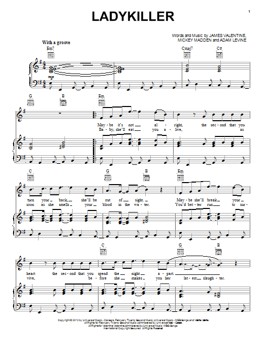 Ladykiller (Piano, Vocal & Guitar Chords (Right-Hand Melody)) von Maroon 5