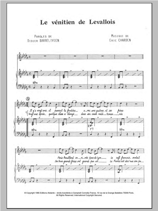 Le Venitien De Levallois (Piano & Vocal) von Dalida