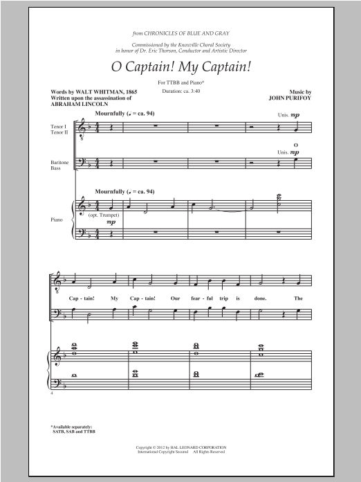 O Captain! My Captain! (TTBB Choir) von John Purifoy