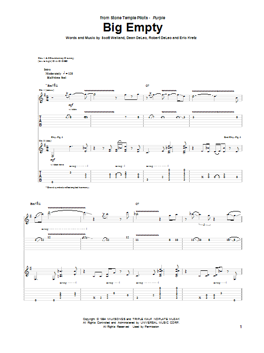 Big Empty (Guitar Tab) von Stone Temple Pilots