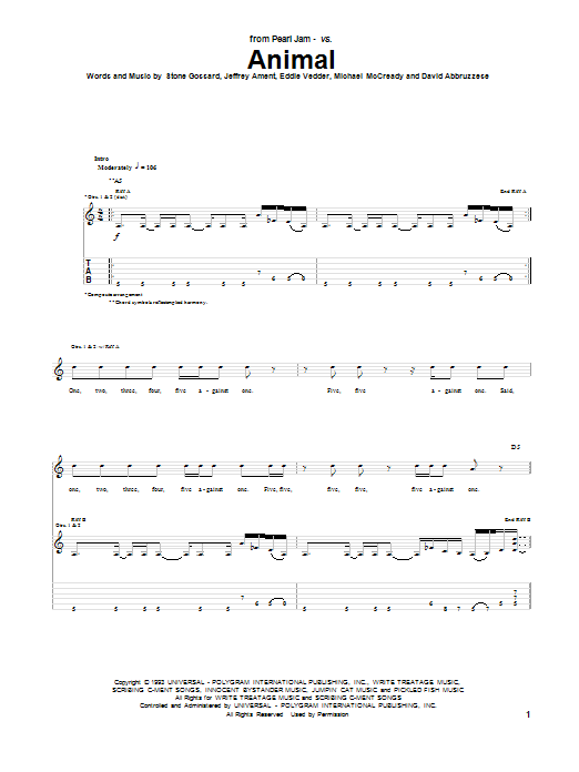 Animal (Guitar Tab) von Pearl Jam