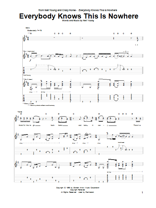 Everybody Knows This Is Nowhere (Guitar Tab) von Neil Young