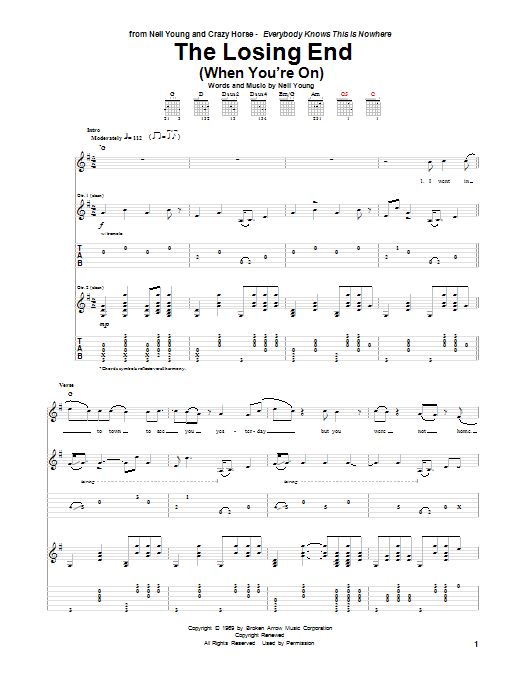 (When You're On) The Losing End (Guitar Tab) von Neil Young