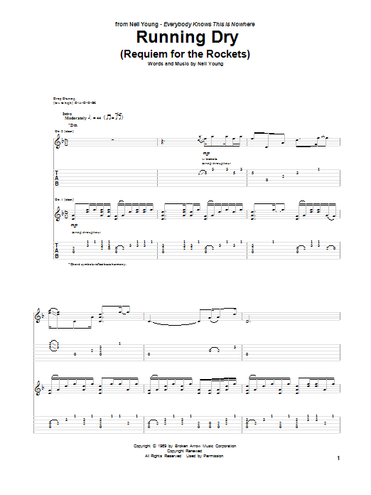 Running Dry (Requiem For The Rockets) (Guitar Tab) von Neil Young