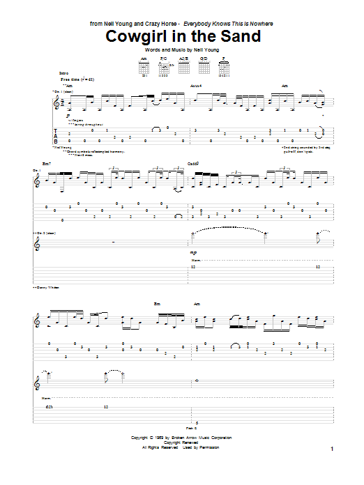 Cowgirl In The Sand (Guitar Tab) von Neil Young