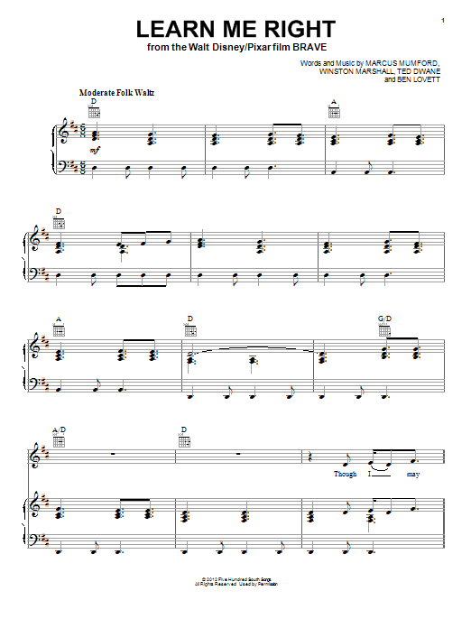 Learn Me Right (Piano, Vocal & Guitar Chords (Right-Hand Melody)) von Marcus Mumford