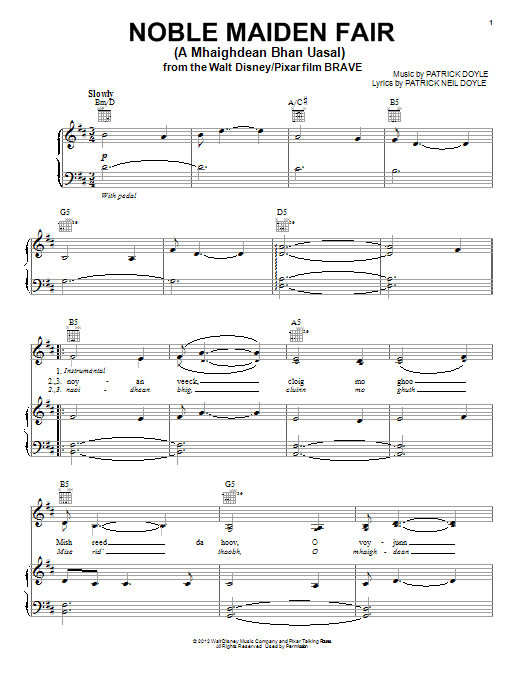 Noble Maiden Fair (A Mhaighdean Bhan Uasal) (Piano, Vocal & Guitar Chords (Right-Hand Melody)) von Patrick Doyle