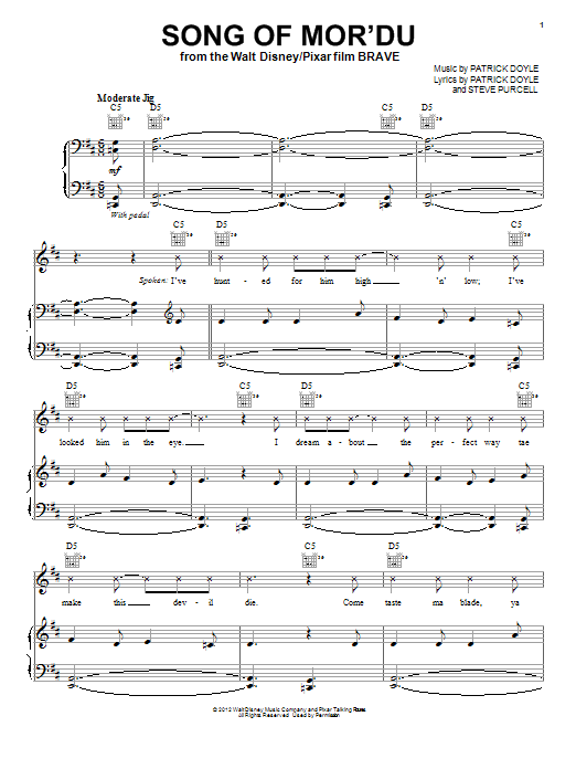 Song Of Mor'Du (Piano, Vocal & Guitar Chords (Right-Hand Melody)) von Patrick Doyle