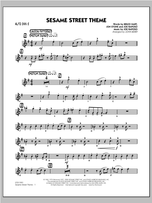 Sesame Street Theme - Alto Sax 2 (Jazz Ensemble) von John Berry
