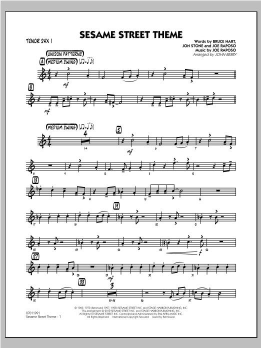 Sesame Street Theme - Tenor Sax 1 (Jazz Ensemble) von John Berry