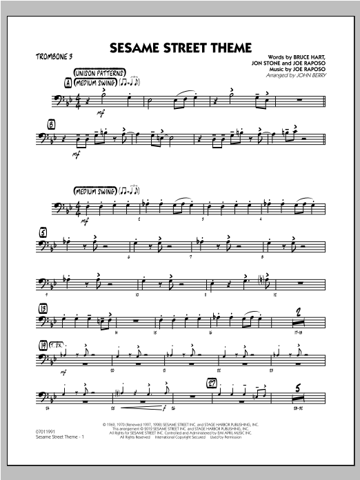 Sesame Street Theme - Trombone 3 (Jazz Ensemble) von John Berry