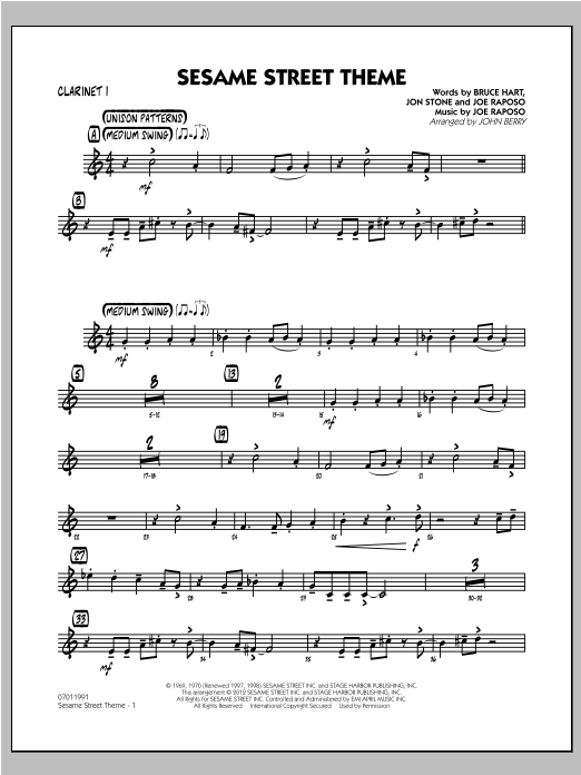 Sesame Street Theme - Bb Clarinet 1 (Jazz Ensemble) von John Berry