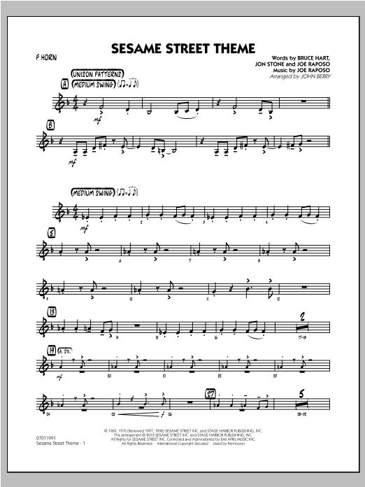 Sesame Street Theme - F Horn (Jazz Ensemble) von John Berry