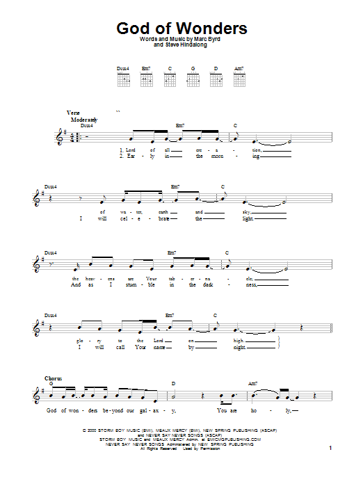 God Of Wonders (Easy Guitar) von Third Day