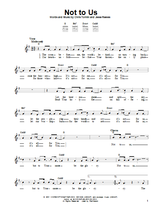 Not To Us (Easy Guitar) von Chris Tomlin